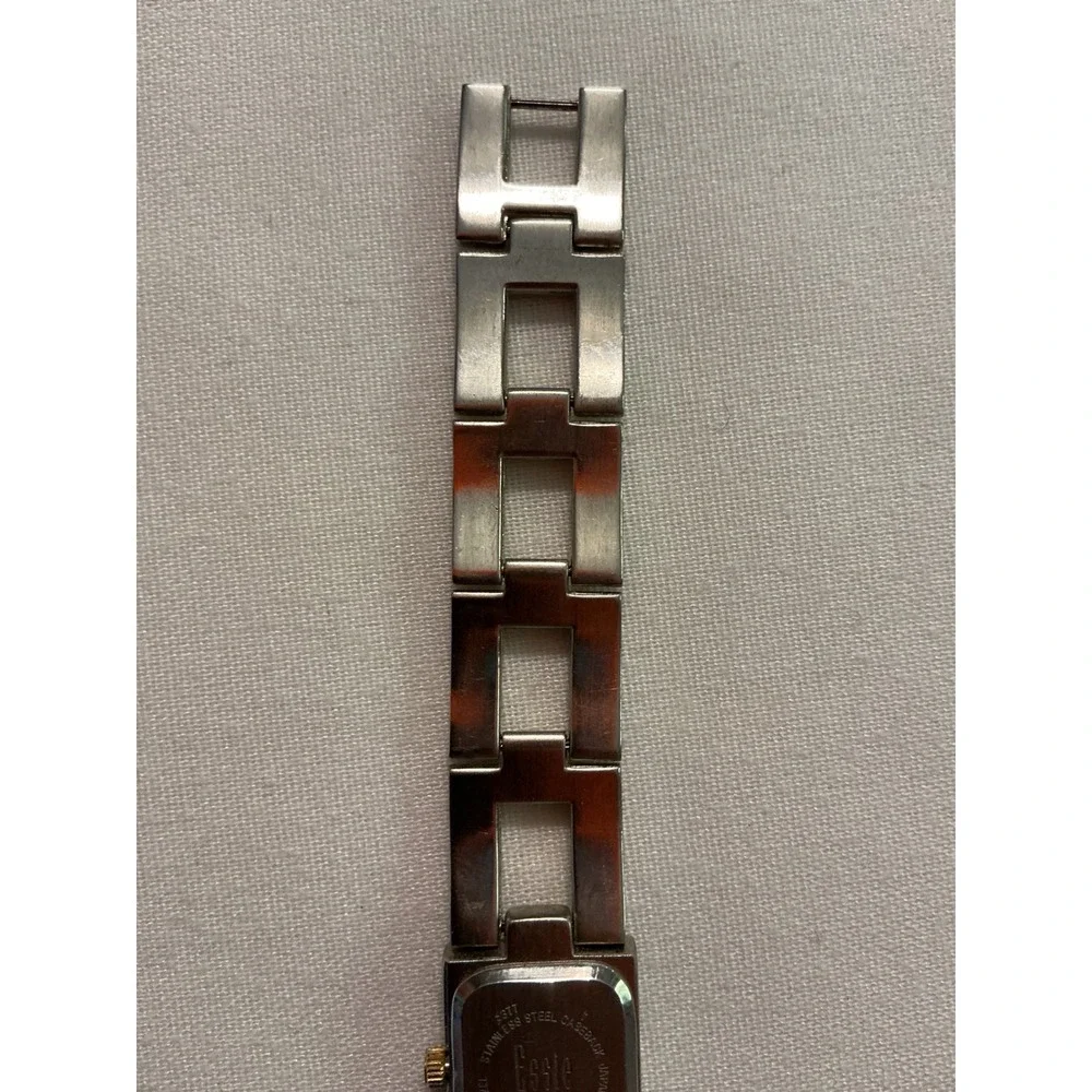 Essie Womens Two Tone Stainless Steel Quartz Watch Rectangular Face 5377